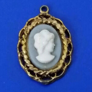 Vintage Cameo Pendant Lady Blue Background